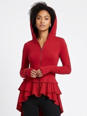 Ritual Ruffle Peplum Zip Up Hoodie Gothic Victorian Hooded Jacket Y2K Size Small